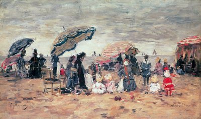 Parasols on the Beach, Trouville, 1886 by Eugene Louis Boudin